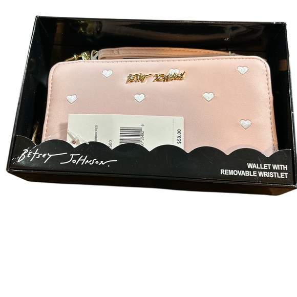 Betsey Johnson Handbags - NWT. Betsey Johnson Pink Wallet with White Hearts
